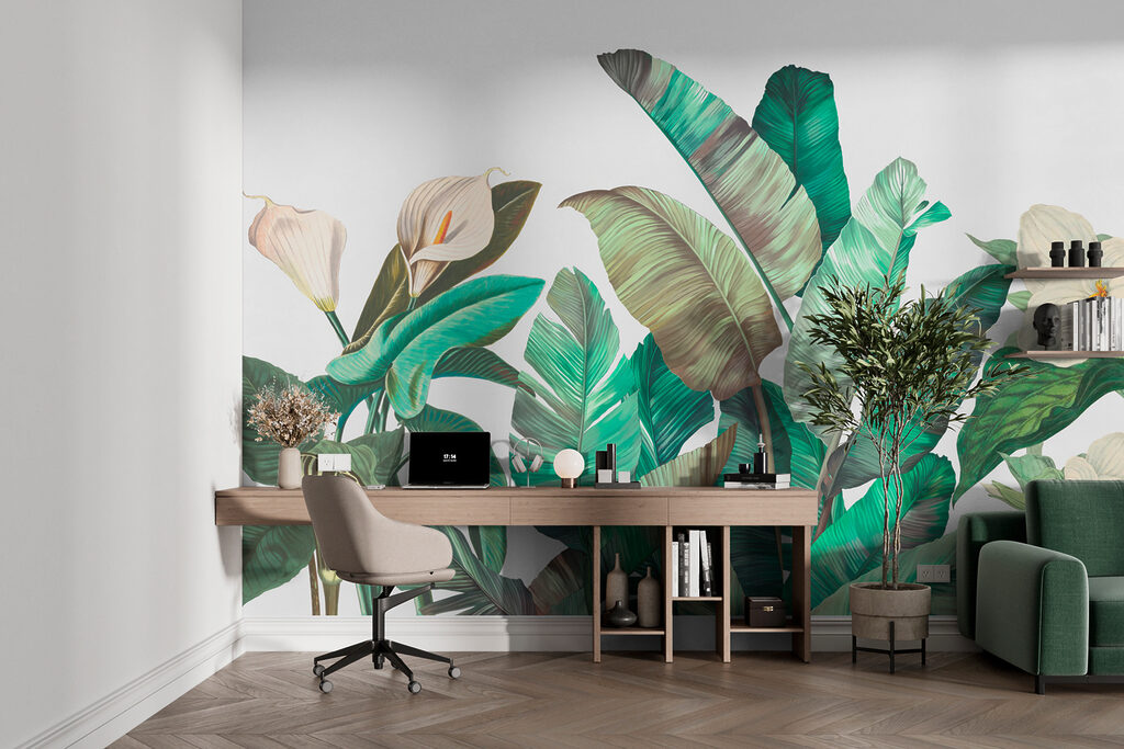 Folhas e flores claras — interior 1