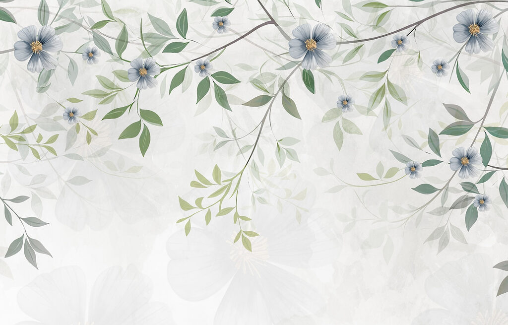 Flores azuis em ramos — design completo