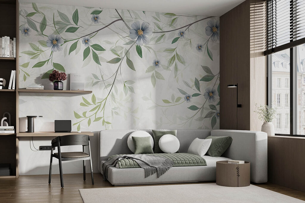 Flores azuis em ramos — interior 1