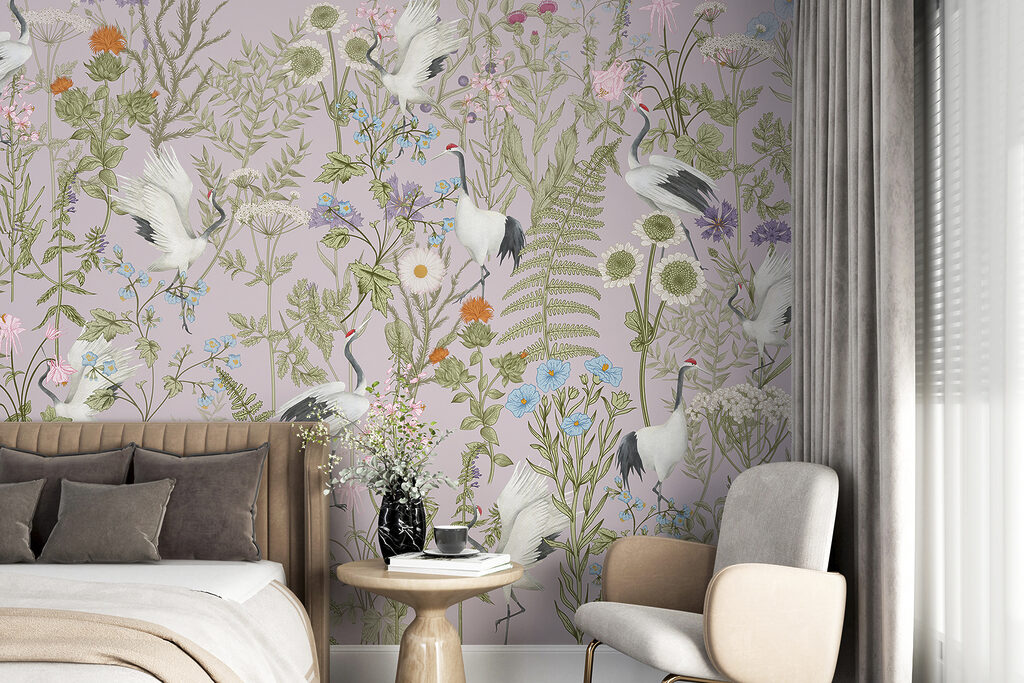 Aves brancas entre flores — interior 1