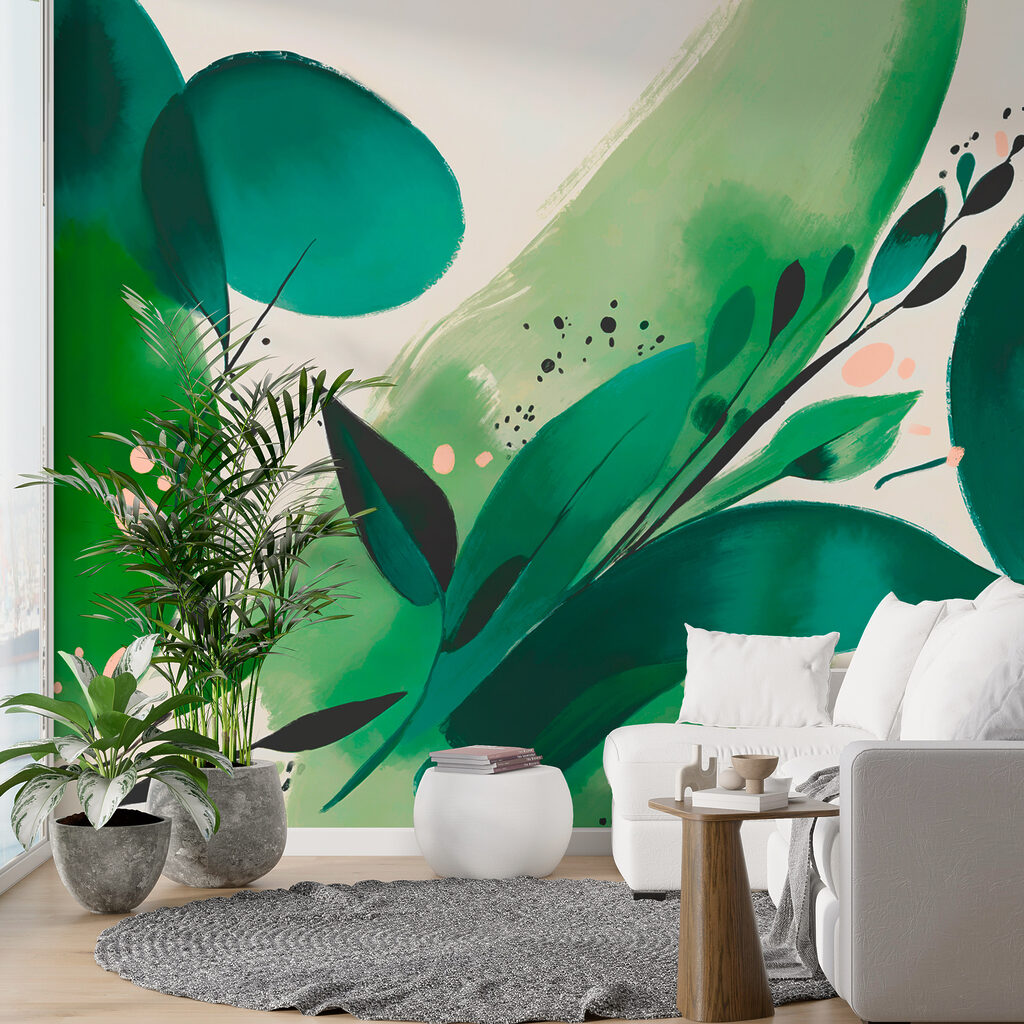Pinceladas verdes com folhas — interior 2