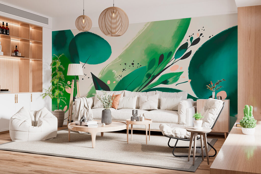Pinceladas verdes com folhas — interior 3