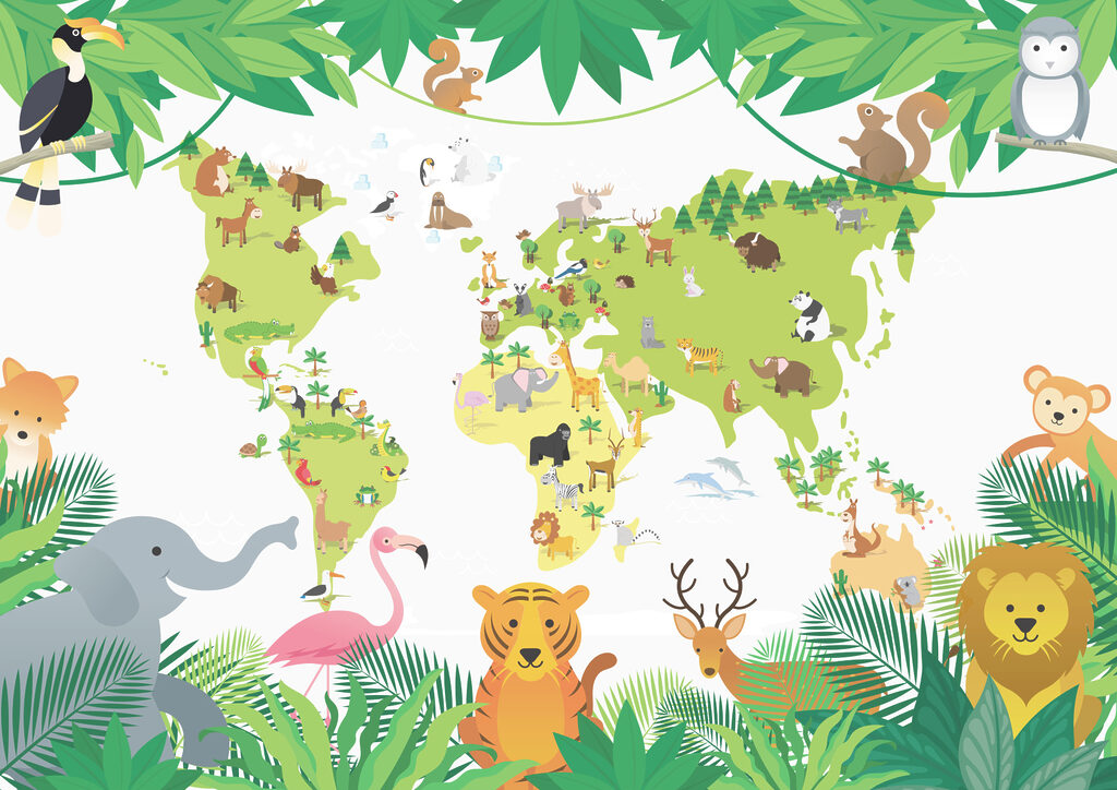 Animais rodeiam o globo — design completo