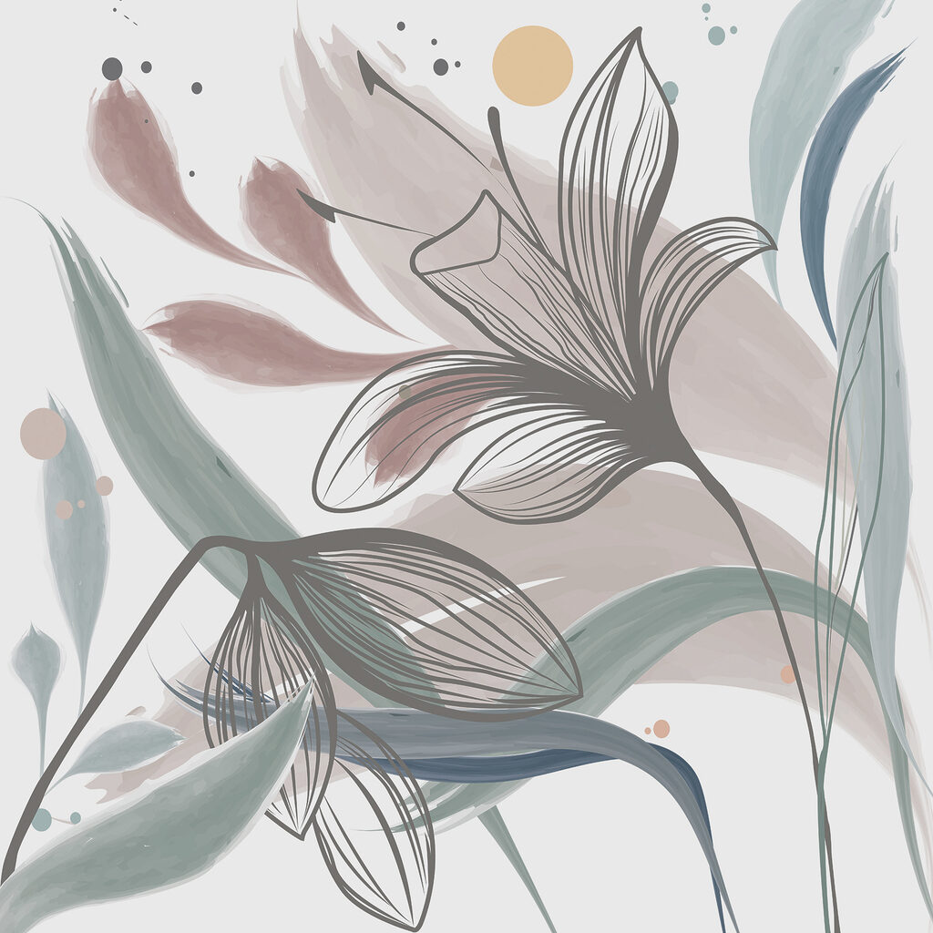Flores desenhadas com cor — design completo