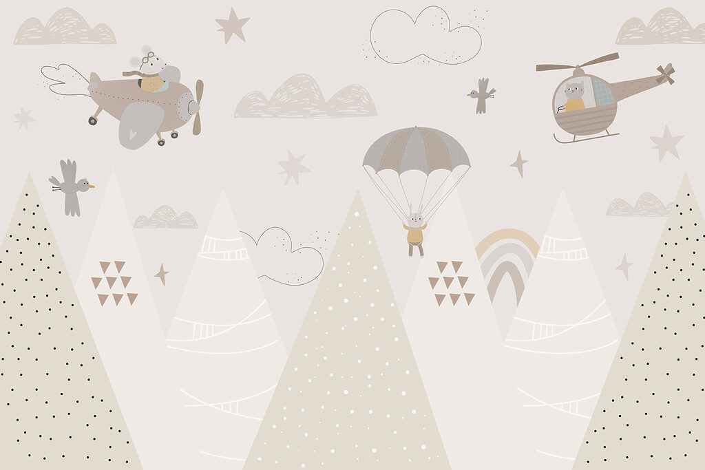 Animais voadores sobre montanhas — design completo