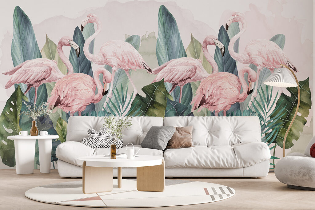 Flamingos entre folhagem — interior 3