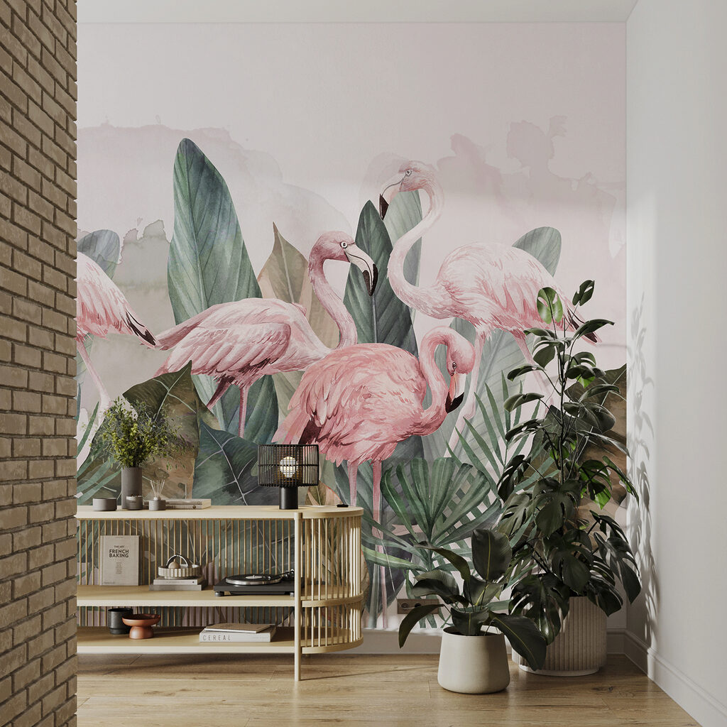 Flamingos entre folhagem — interior 2