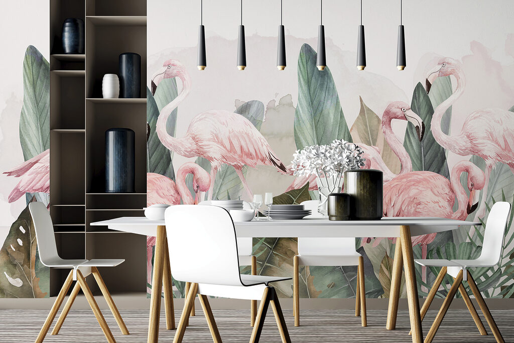 Flamingos entre folhagem — interior 3