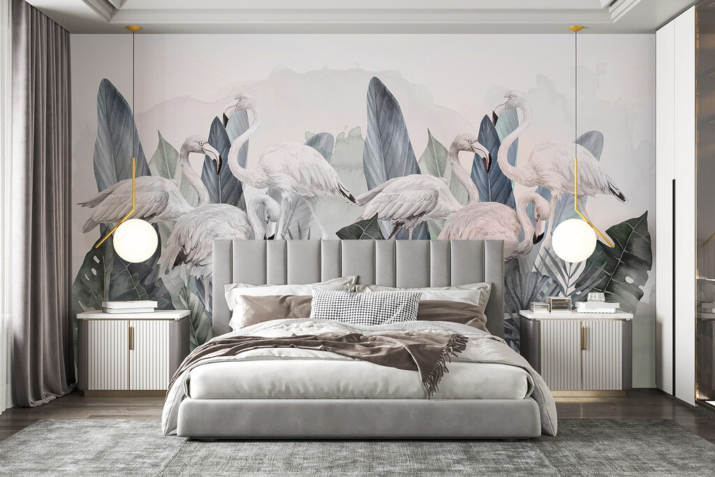 Flamingos entre folhagem — interior 1