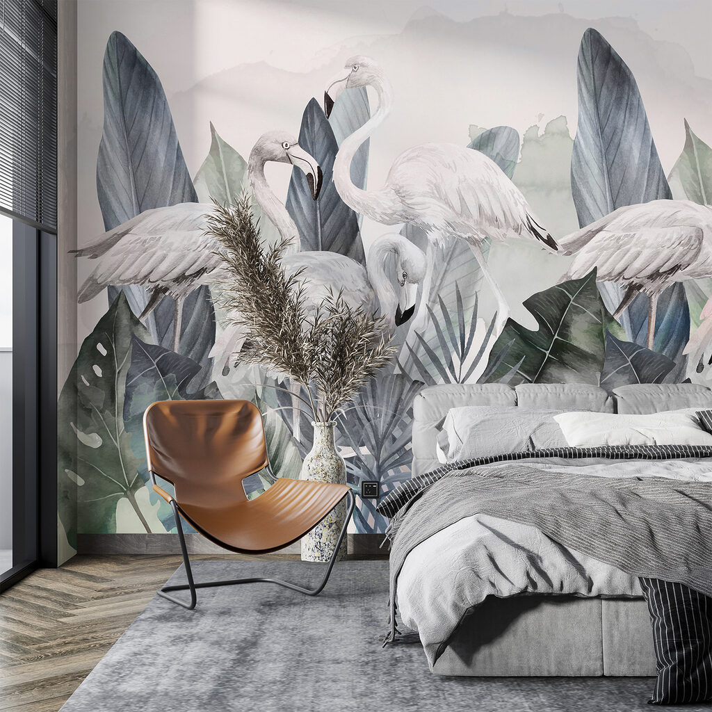 Flamingos entre folhagem — interior 2