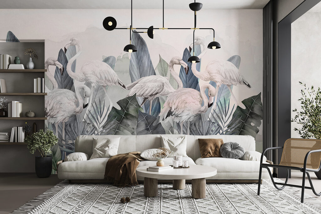 Flamingos entre folhagem — interior 3