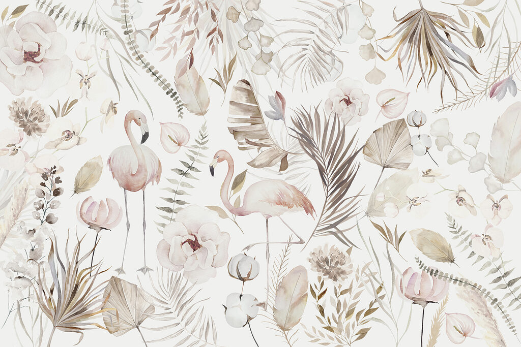 Flamingos entre flores — design completo