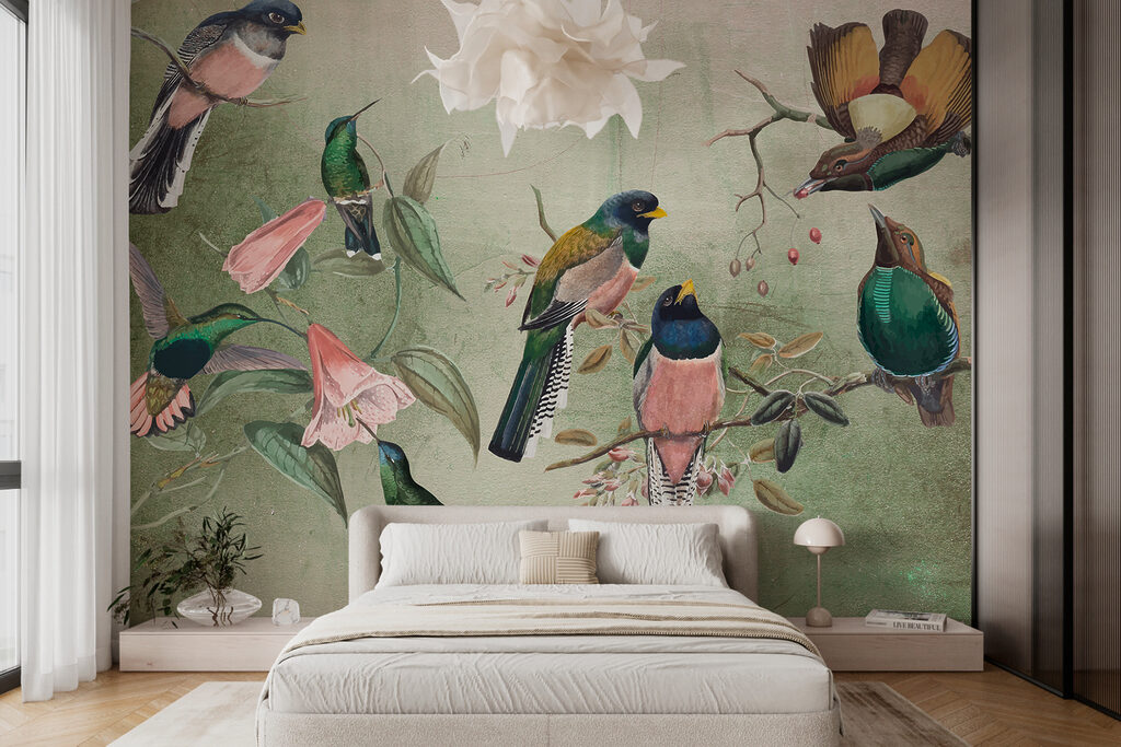 Aves coloridas em ramos — interior 1