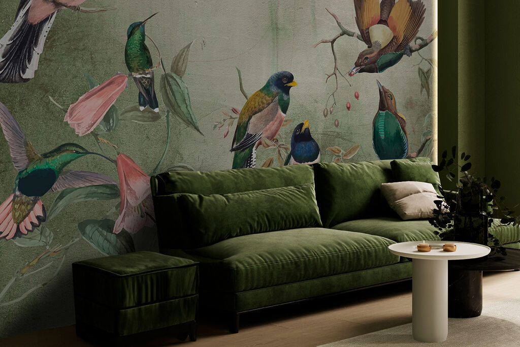 Aves coloridas em ramos — interior 2