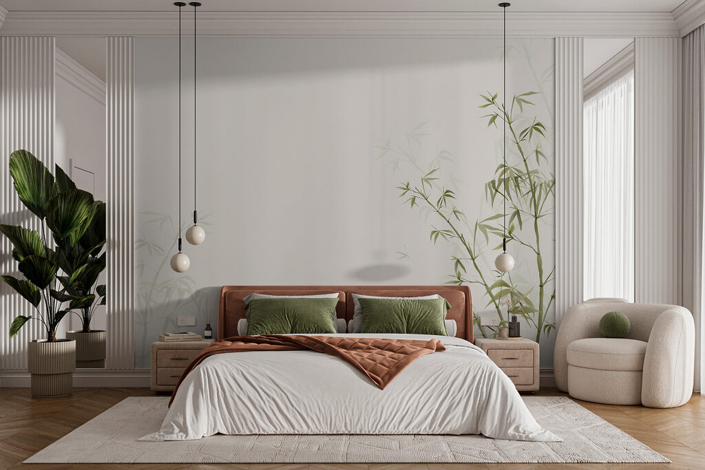 Bambu em branco num interior