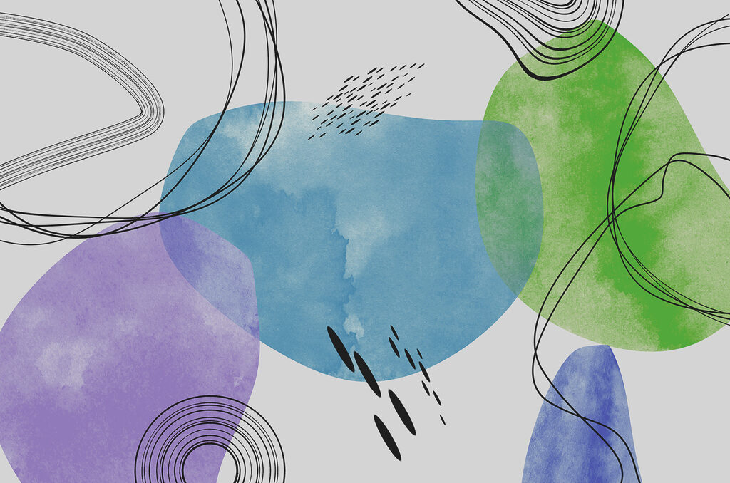Manchas coloridas entre linhas — design completo