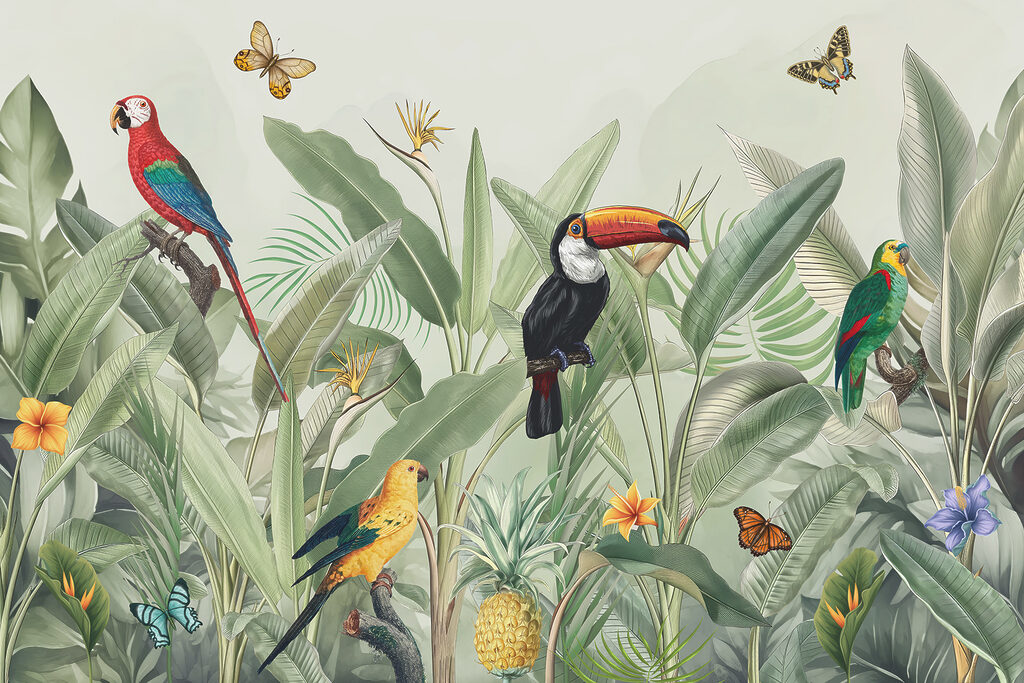 Tucano entre folhas verdes — design completo