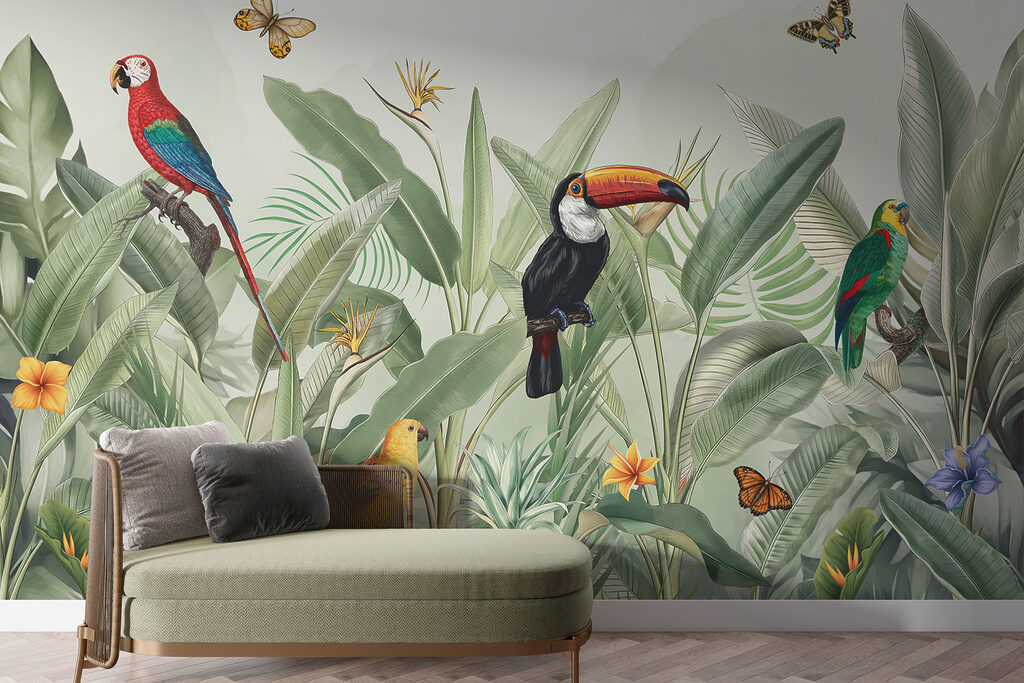 Tucano entre folhas verdes — interior 3