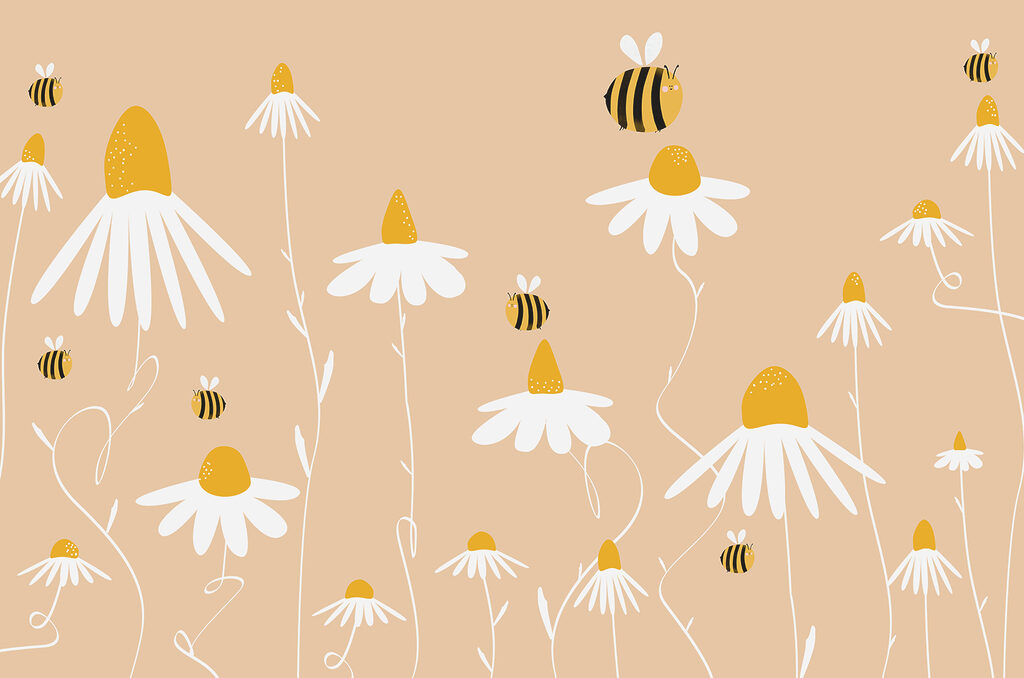 Abelhas sobre flores brancas — design completo