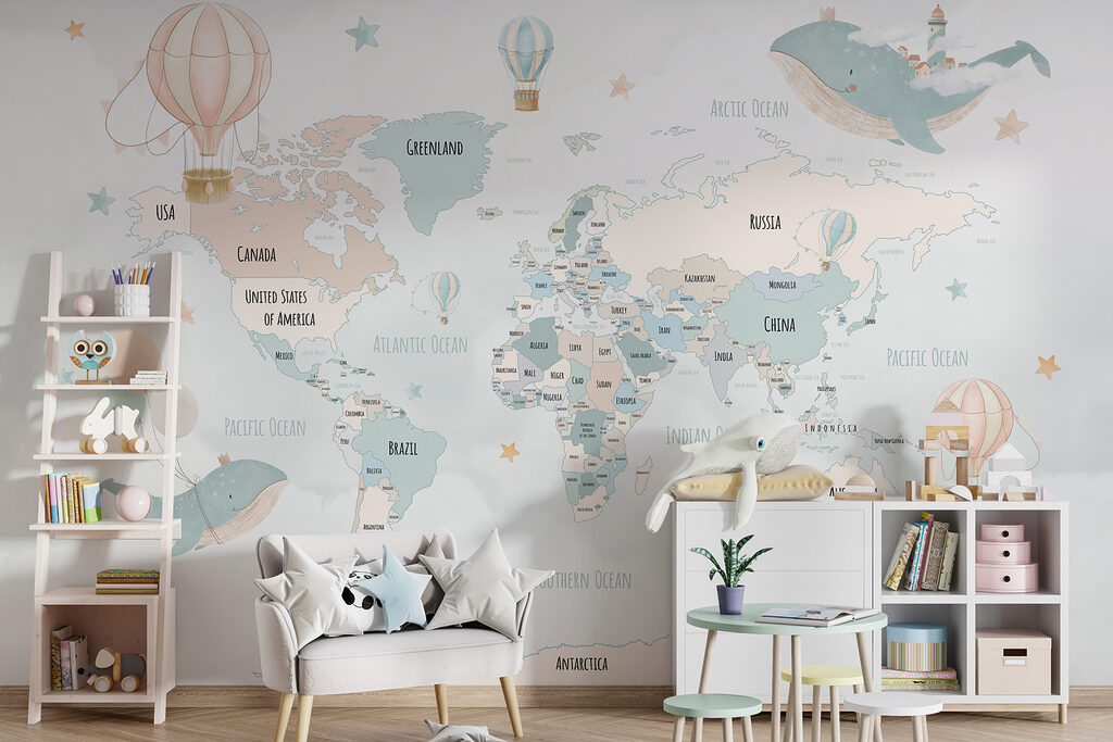 Mapa-mundo com baleias — interior 2