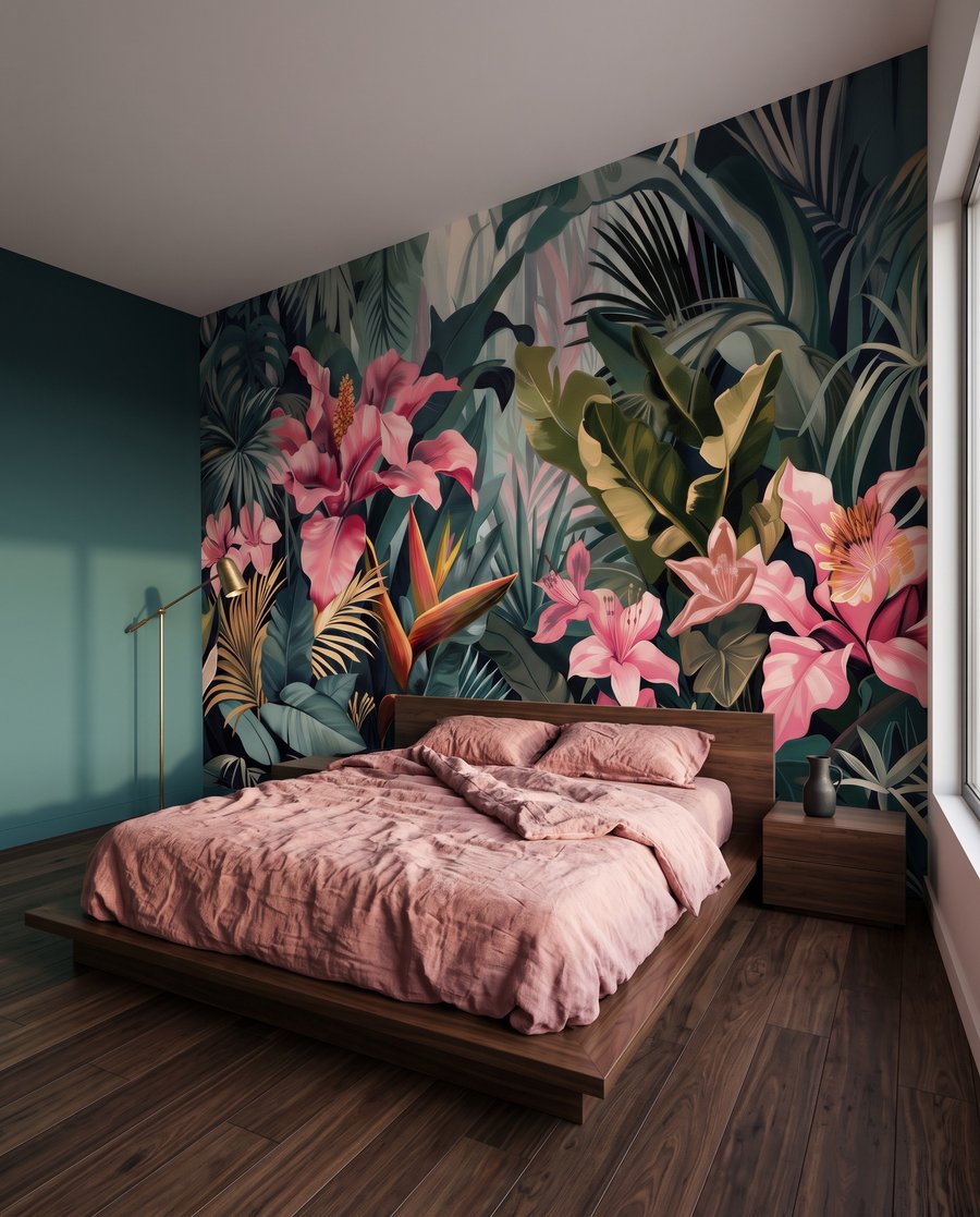 Flores rosa em folhagem — interior 2