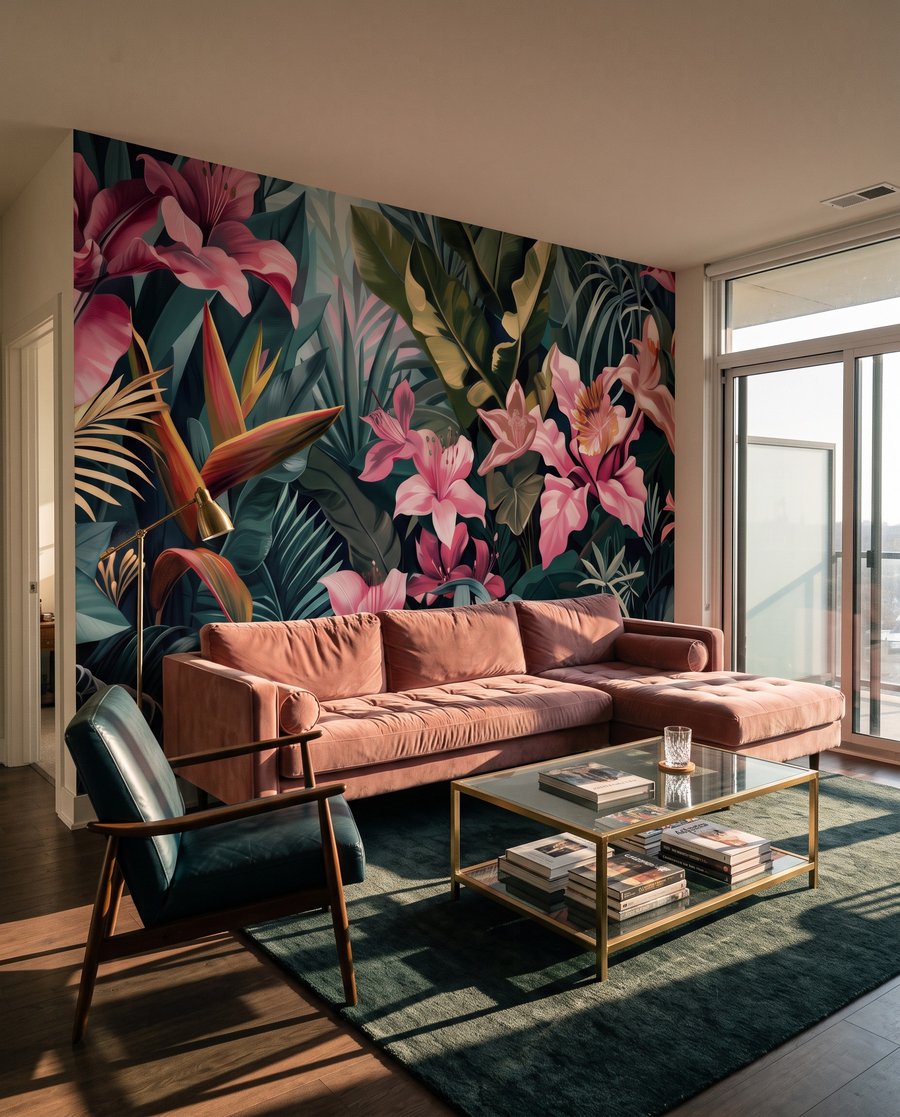 Flores rosa em folhagem — interior 3