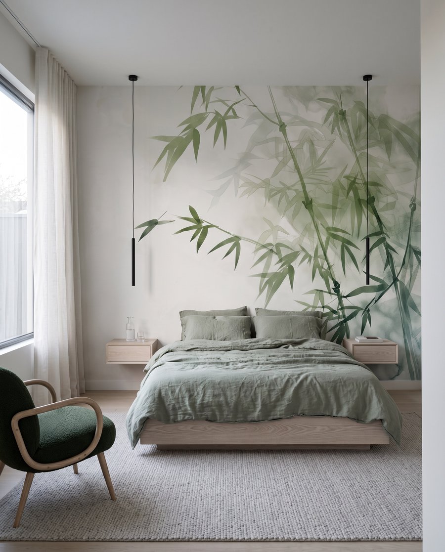 Bambu em fundo claro num interior