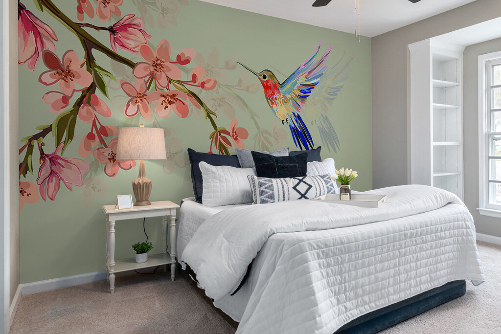 Colibri entre flores rosa — interior 1