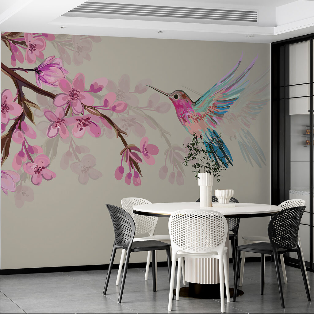 Colibri entre flores rosa — interior 2
