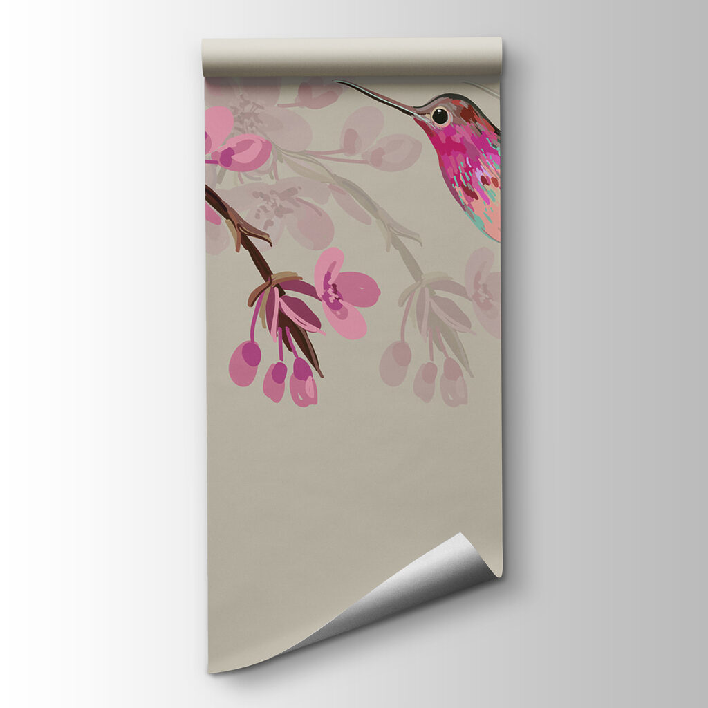 Colibri entre flores rosa — vista do produto
