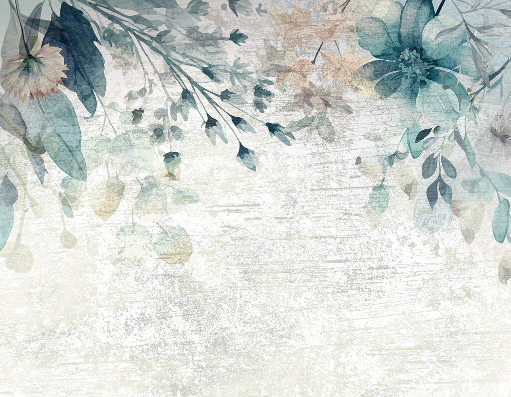 Flores azuis sobre patina — design completo