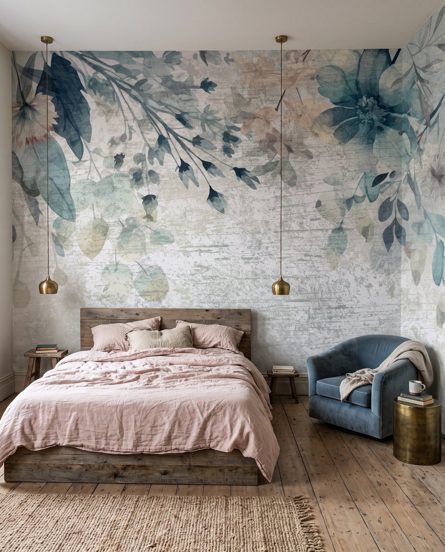 Flores azuis sobre patina — interior 2