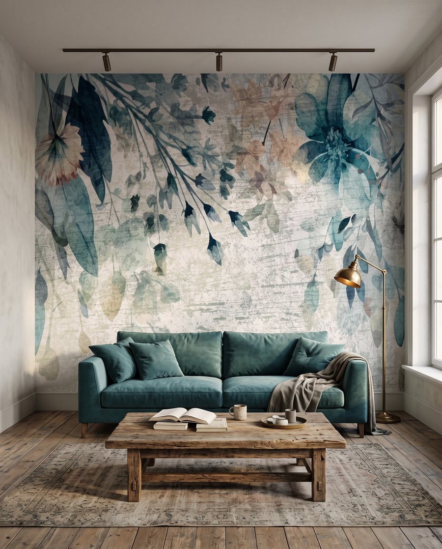 Flores azuis sobre patina — interior 3