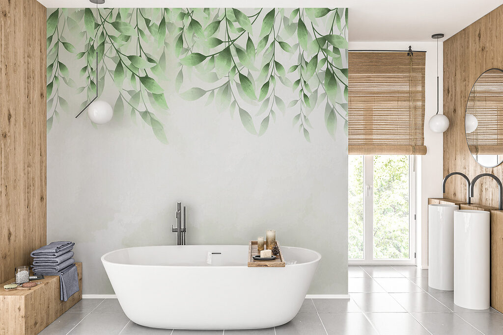 Folhas sobre névoa branca — interior 3