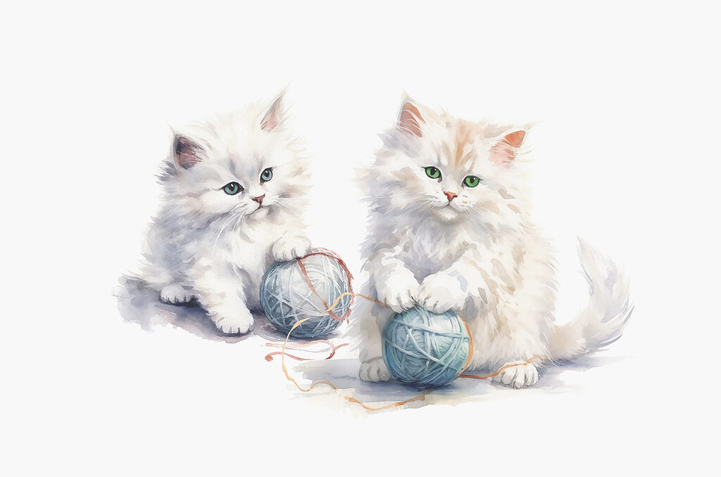 Dois gatinhos com novelos — design completo