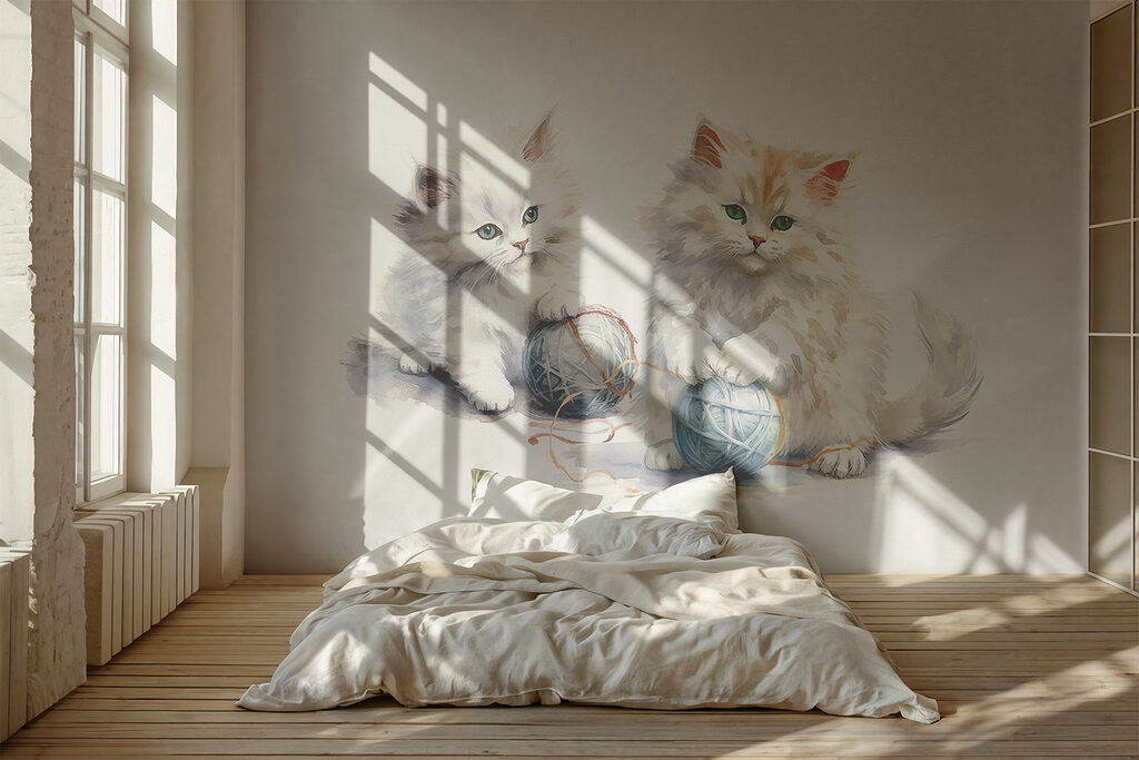 Dois gatinhos com novelos — interior 1