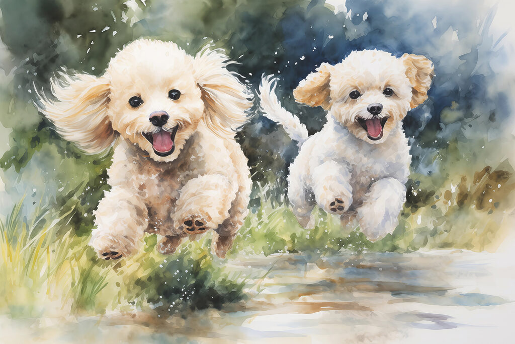 Dois cães a correr — design completo