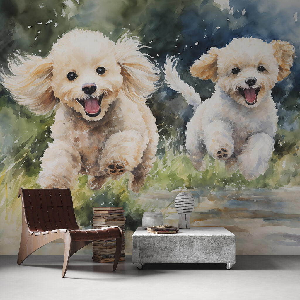 Dois cães a correr — interior 2