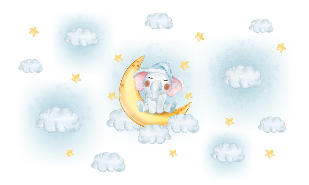 Elefantinho na lua crescente — design completo