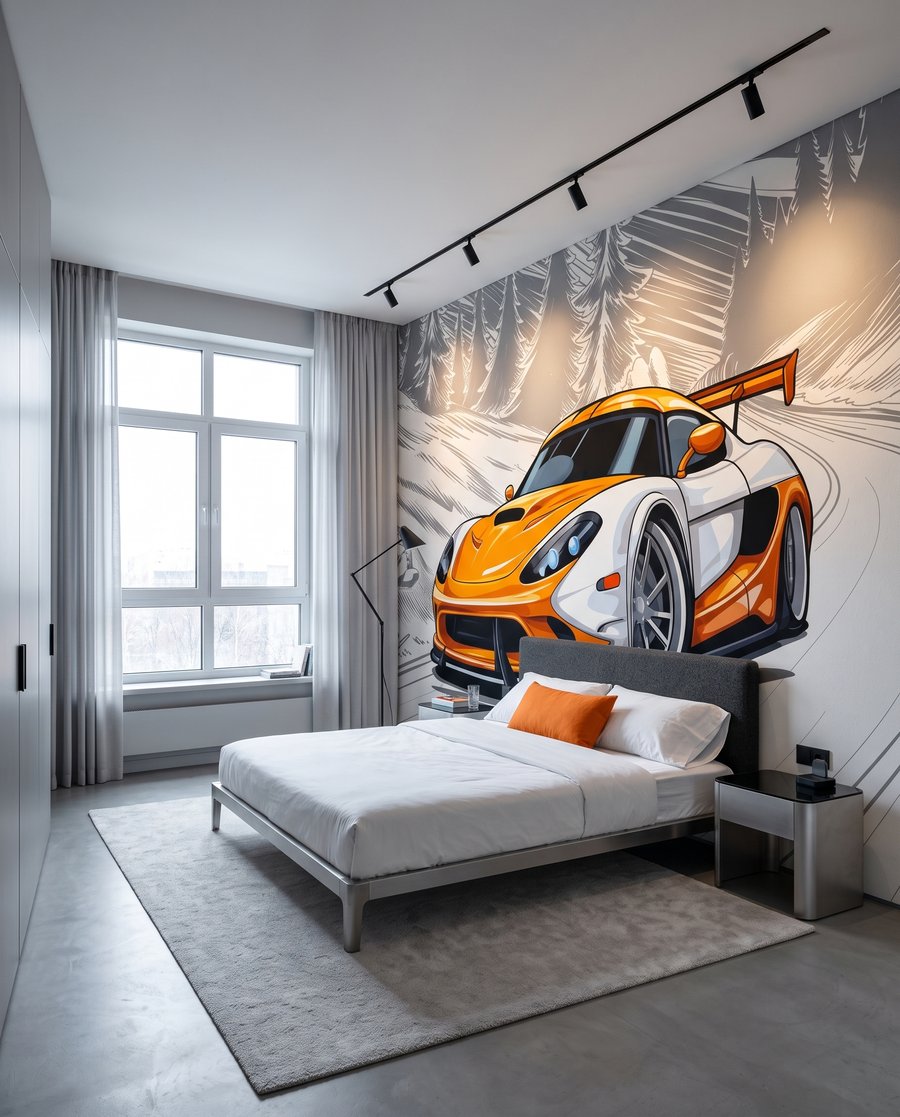 Desportivo laranja na curva — interior 2