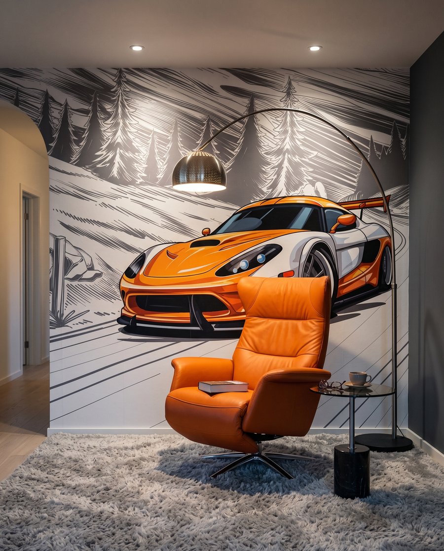 Desportivo laranja na curva — interior 4