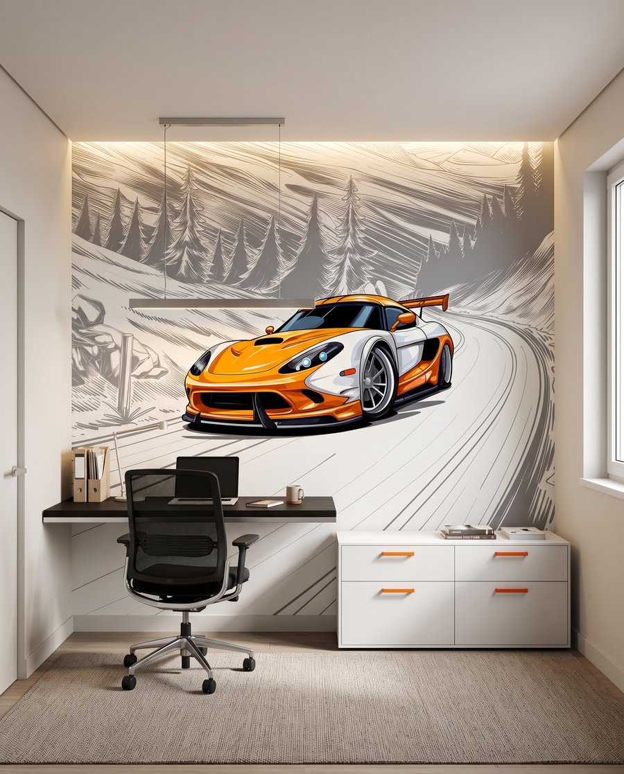Desportivo laranja na curva — interior 9