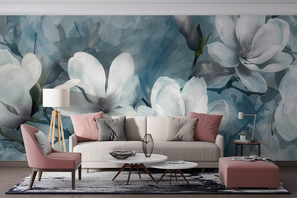Magnólia branca em azul — interior 2