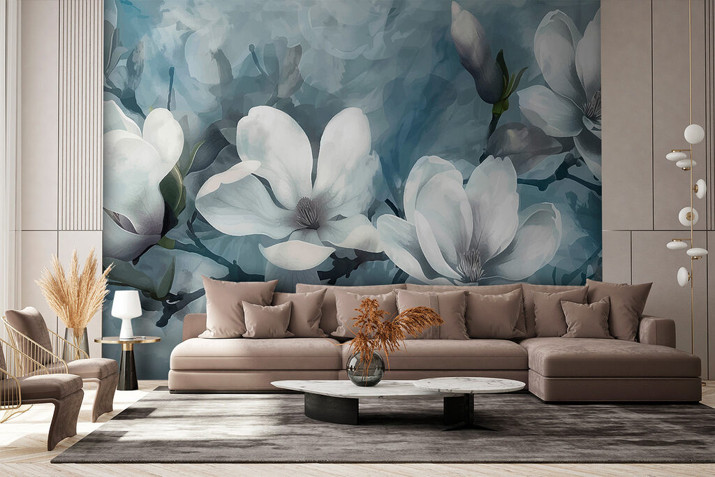 Magnólia branca em azul — interior 3