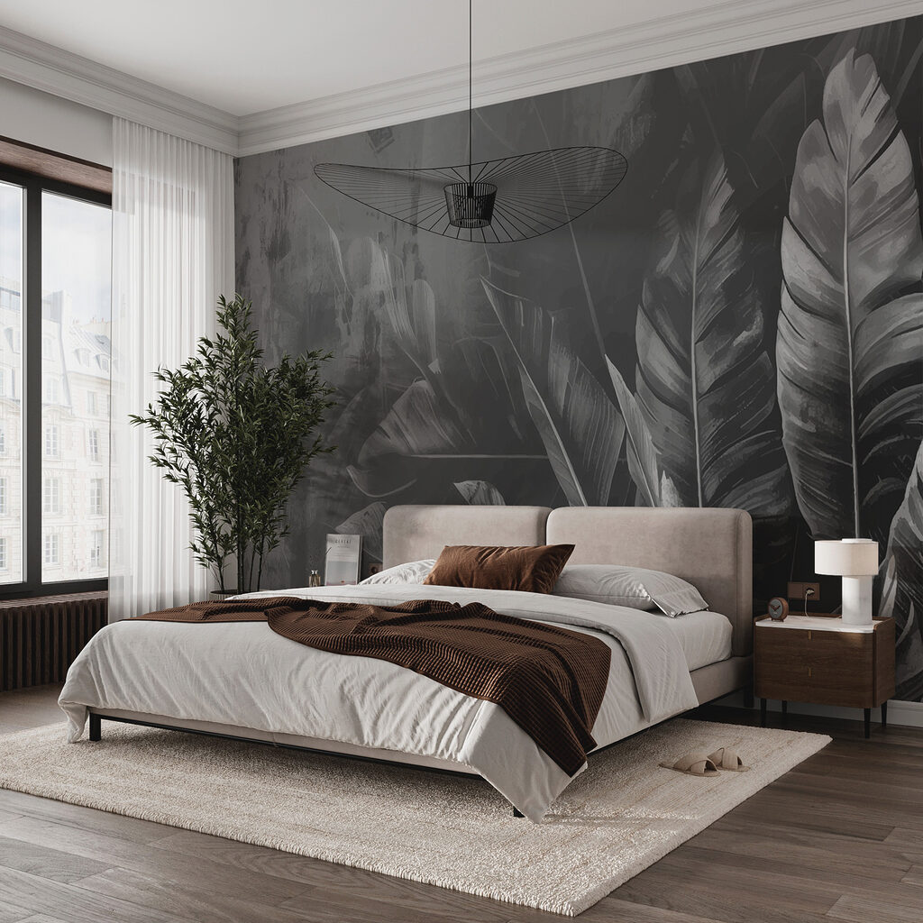 Folhas escuras em névoa — interior 1