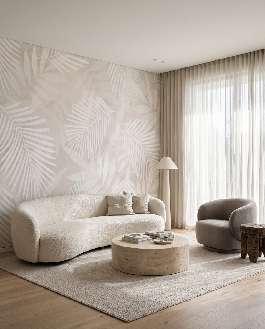 Palmas em creme suave num interior