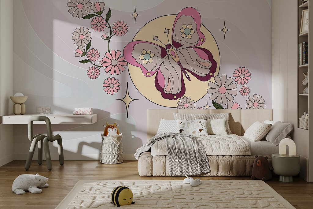 Borboleta sobre flores rosa — interior 1