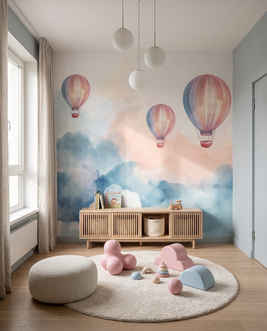 Três balões sobre nuvens — interior 3