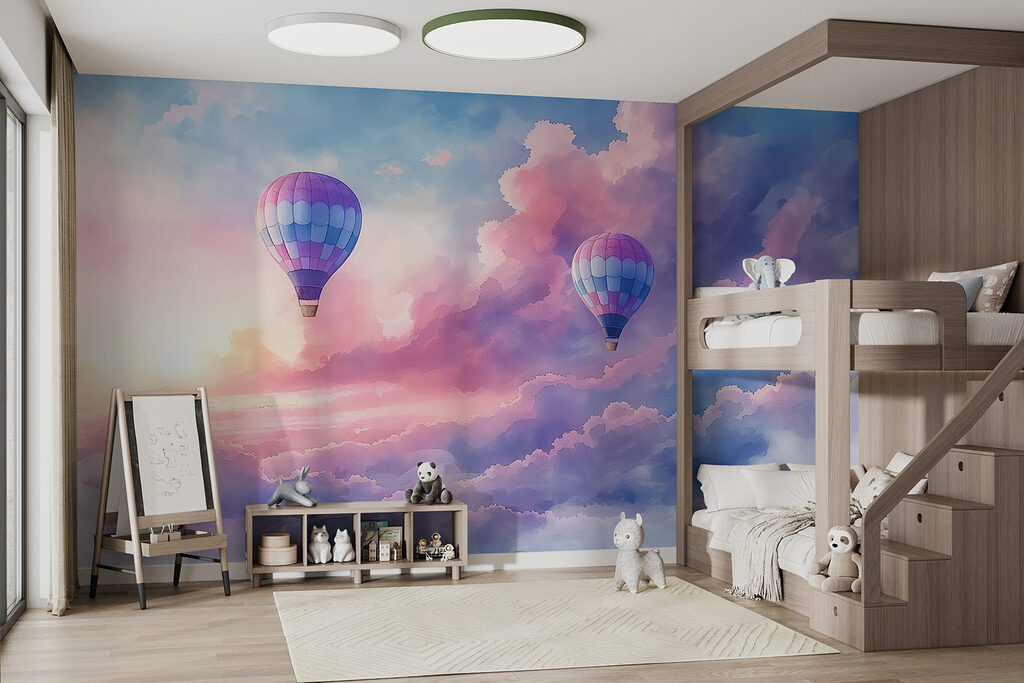 Balões sobre nuvens cor-de-rosa — interior 2