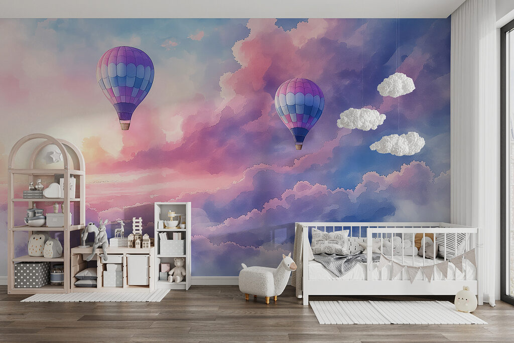 Balões sobre nuvens cor-de-rosa — interior 1